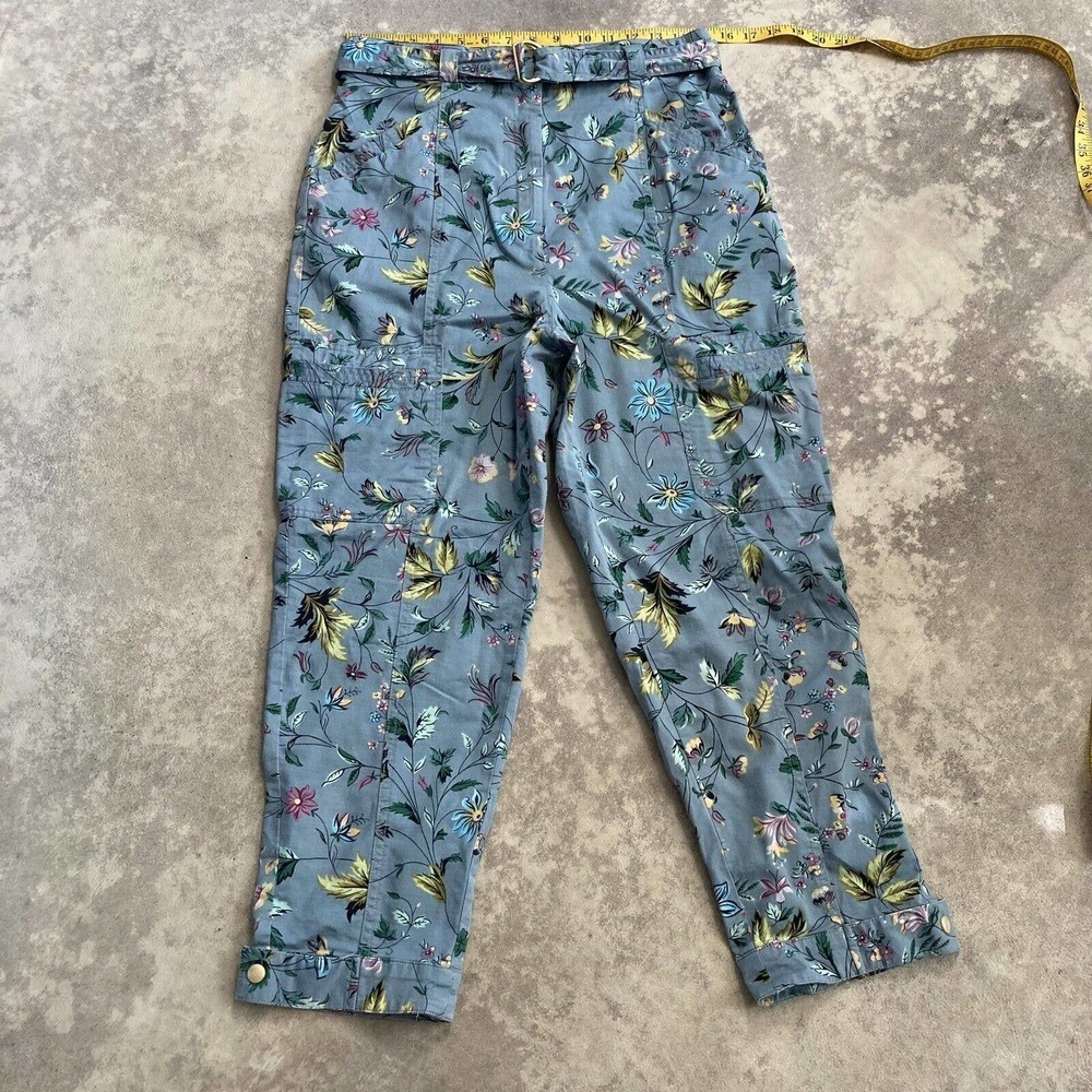 Anthropologie‎ Victoria Floral Cargo Blue Belted Pants Womens Size 8 New